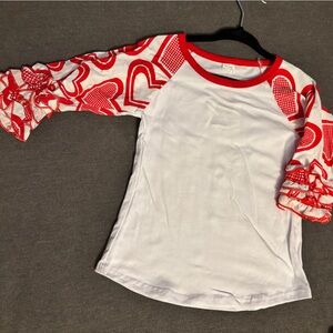 Red & White Heart Sleeve Tops